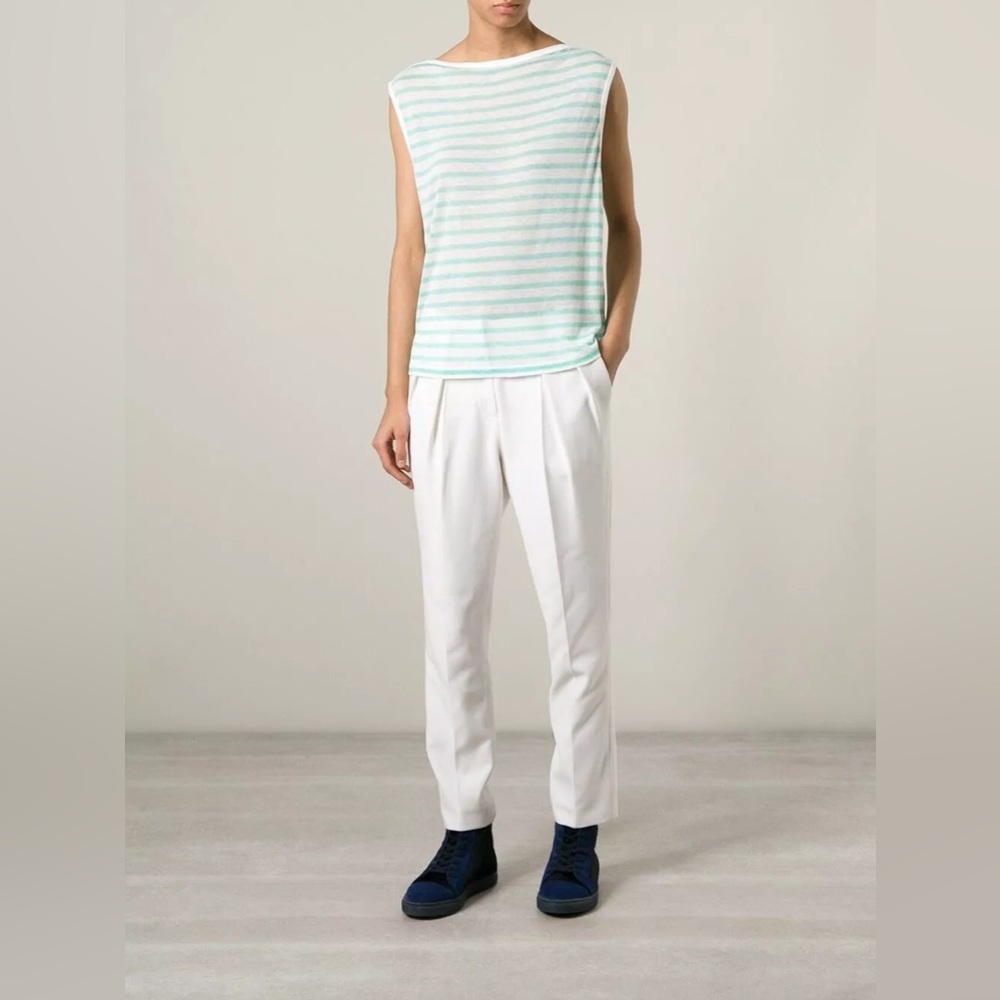 T by Alexander Wang Women’s Muscle Tee Stripe Sleeveless Boatneck XS Linen Blend